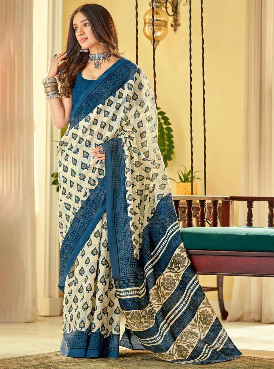 Df 812 Beautiful Printed Cotton Saree Collection